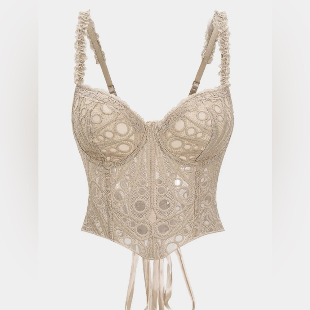 NWT orig $40 size L Micas Lace Trim Bustier Corset Tie-Back Cami Top